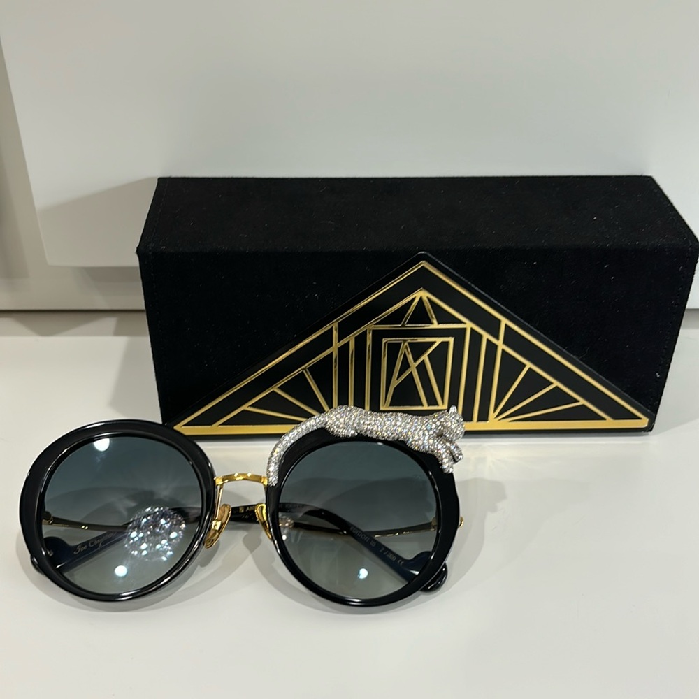 Anna-Karin Karlsson Rose et la Roue Round Crystal-Embellished Leopard Sunglasses